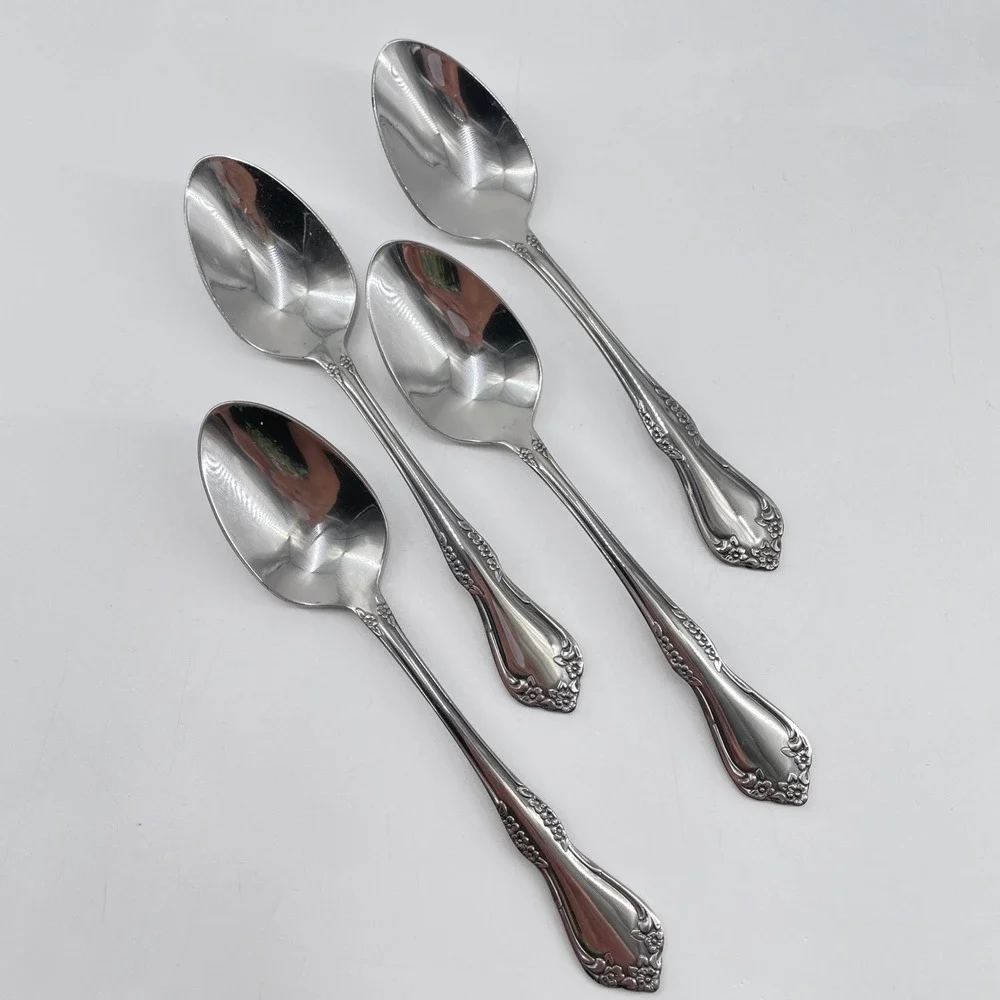 Wm A Rogers Oneida Mansfield Teaspoons Vintage Stainless Set of 4 Glossy (A)